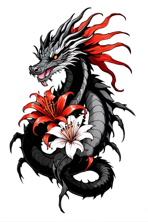 Dragon Wrapped With Red Spider Lily