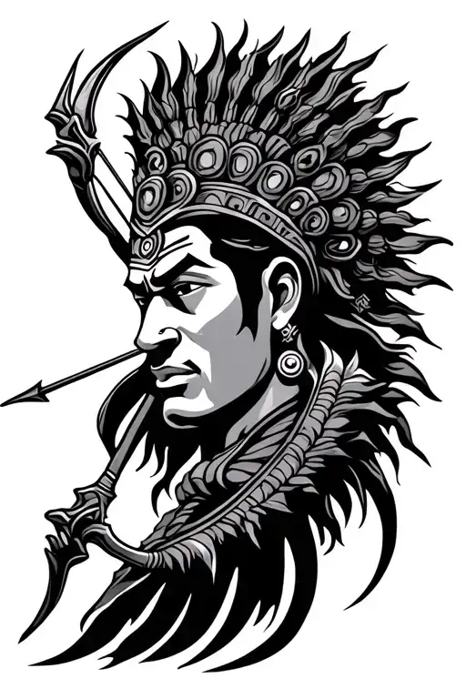 Karna With Bow And Arrow With Sun Rays