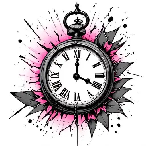 Clock With The Broken Dial As Well As A Faded Pink