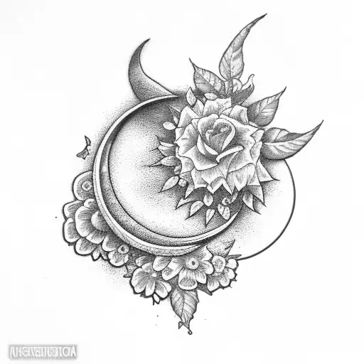 Crescent Moon With Flowers