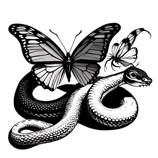 A Design Snake That Is Trying To Hunt Butterfly