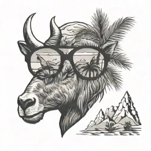 Mountain And Goat And Palm Tree On Sunglass