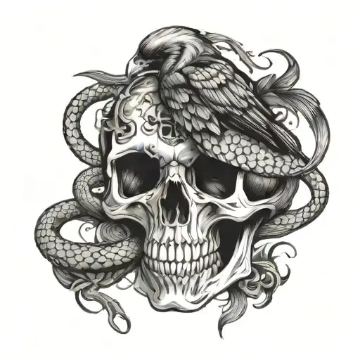 Black Snake Skeleton With A Raven Skull As The Head