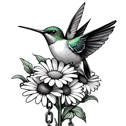 Hummingbird And Daisies Intertwined With Chain