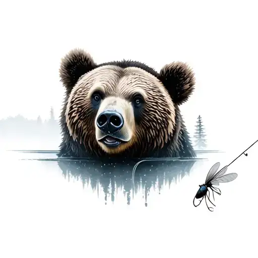 Double Exposure Bear And Fly Fishing