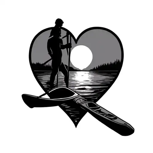 Heart With Kayak And Sunset