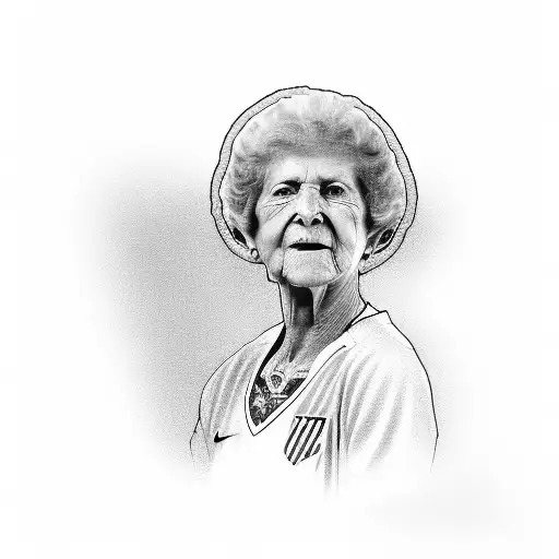 A Detailed Portrait Of The Client's Grandmother In A Sports Jersey Of Atletico De Madrid