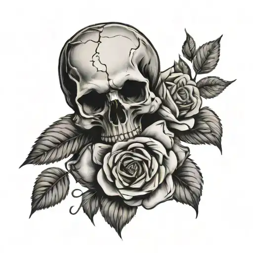 Roses With A Human Skull