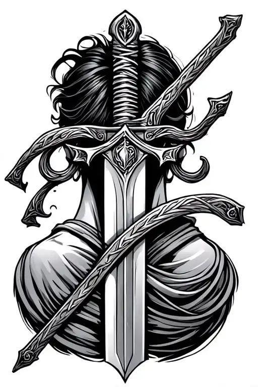 Sword Tattoo On The Back Of The Neck