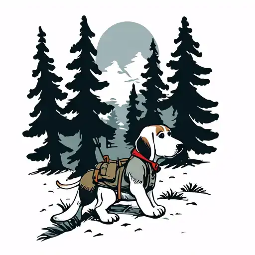Beagle Scout Snoopy Hiking With Pine Trees