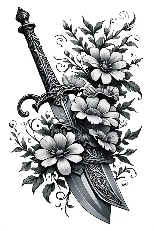 Whimsical Fantasy Sword With Wild Flowers Wrapped Around It