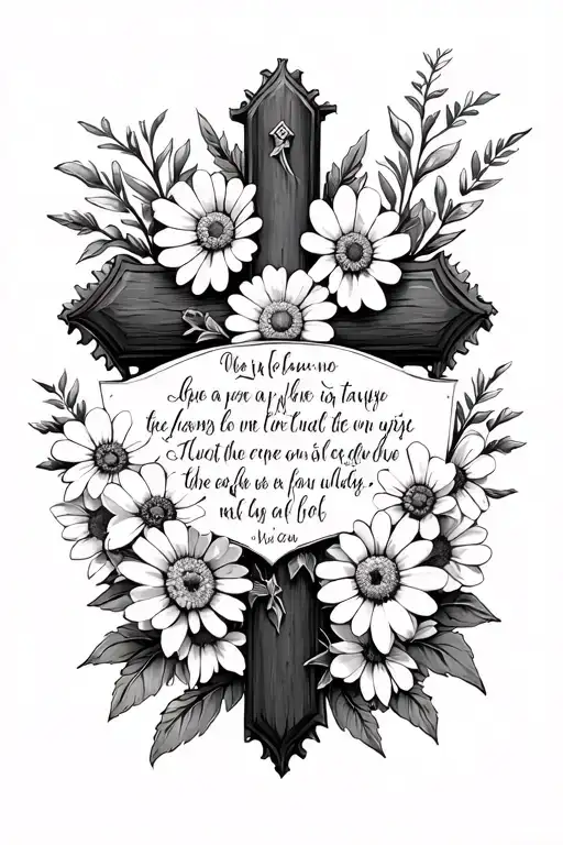 Cross Surrounded With Daises And Bible Verse