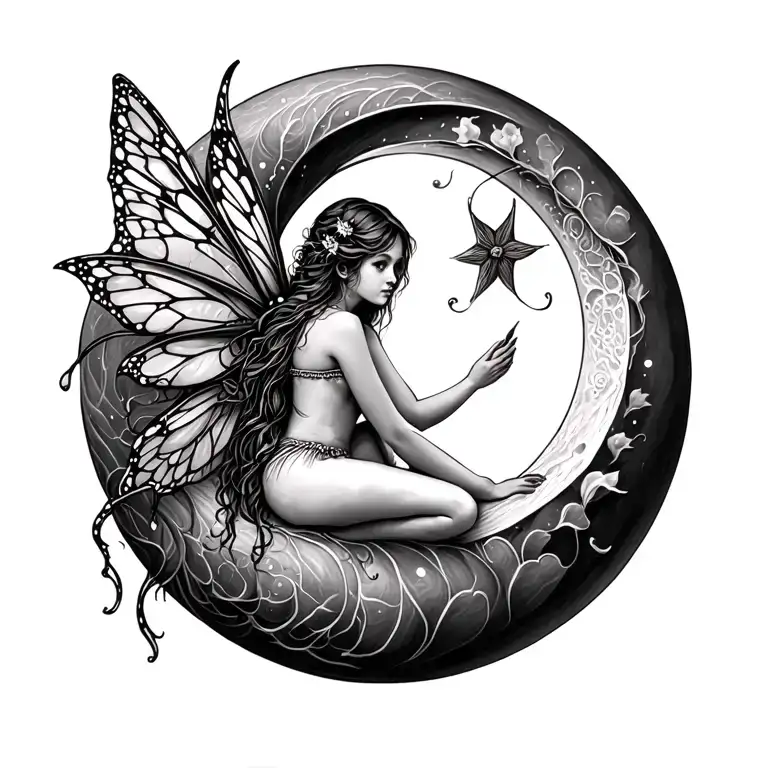 Fairy Sitting On Crescent Moon