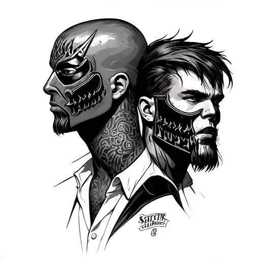 Half A Stuber Head And The Other One Holds A Guy With A Storm Mask