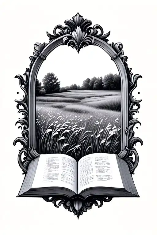 Open Book Below Prairie With Simple Baroque Frame