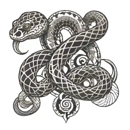 A Geometric Pattern Featuring A Snake And A Symbol Of Life