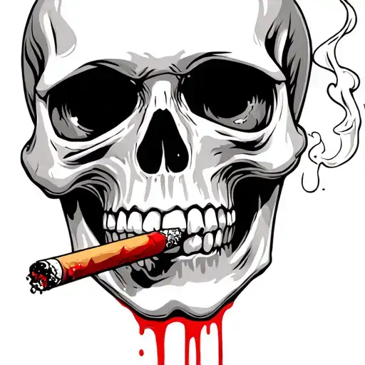 Skull Smoking A Cig And Blood Coming Out Of Its Eyes