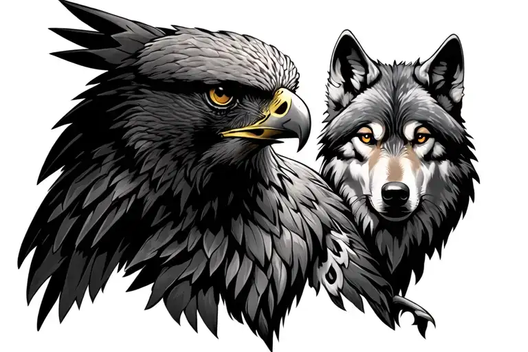Chest Piece With A Hawk And A Wolf Spiritual