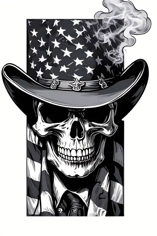 Cowboy Skull Smoking Gun Wrapped With American Flag
