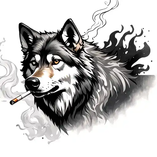 A Wolf Smoking Cigarette
