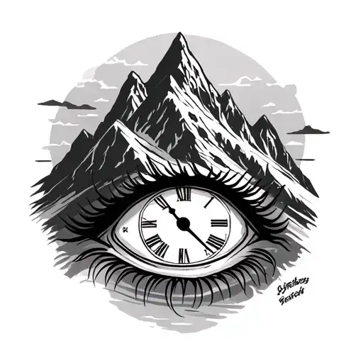 Mountains With Clock And Eye Sleeve