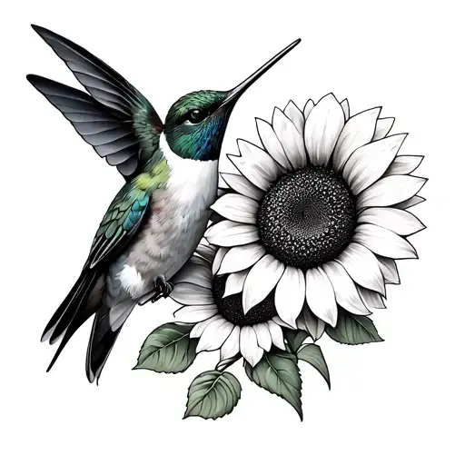 Hummingbird With Sunflowers