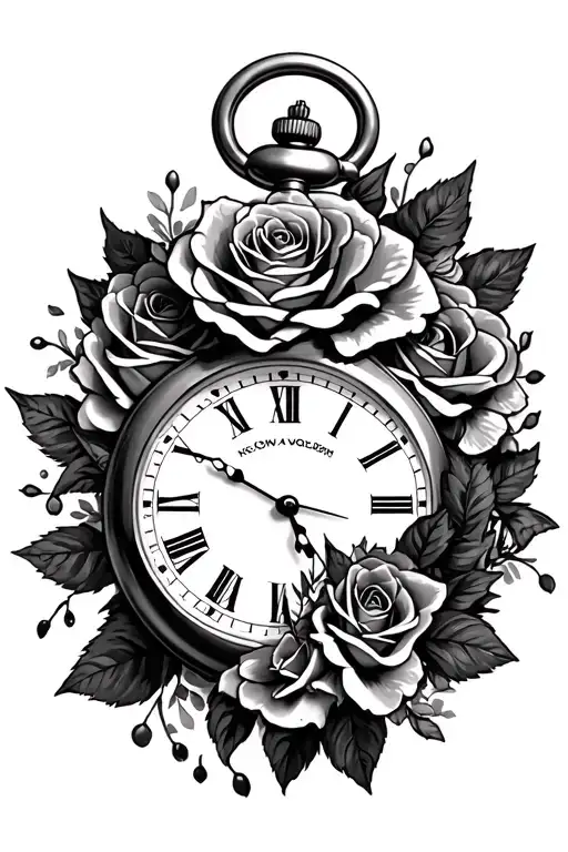 Pocket Watch Roses And Wolf