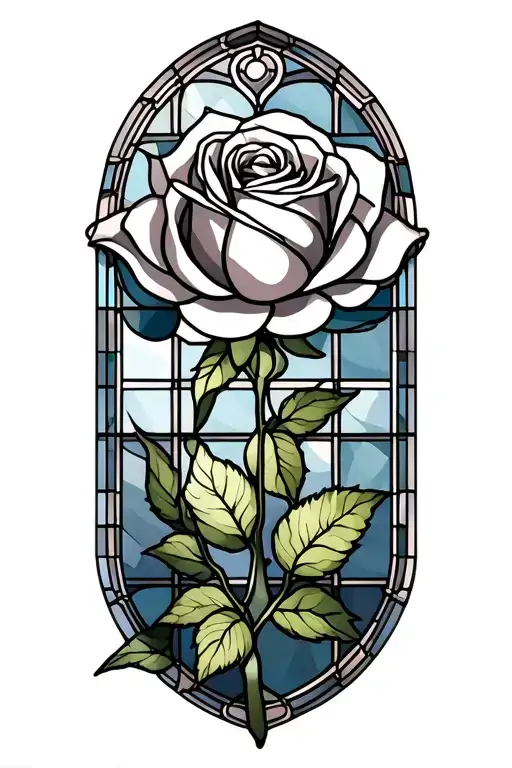 Stained Glass Window With A Rose Intertwined