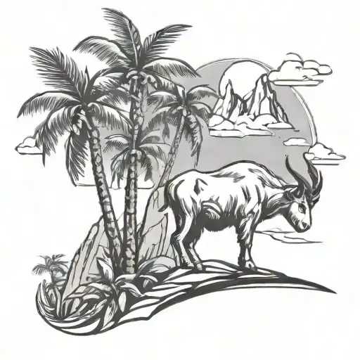 Mountain And Goat And Palm Tree