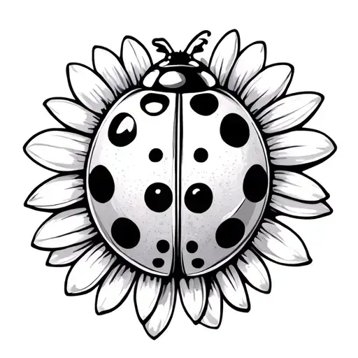 Graphic Ladybug With 7 Dots On A Flower