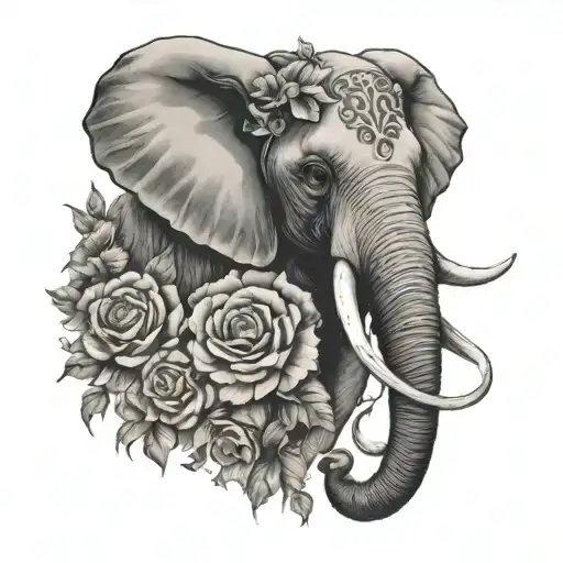 Halloween Themed Tattoo Incorporating Elephant With Wings And Flowers