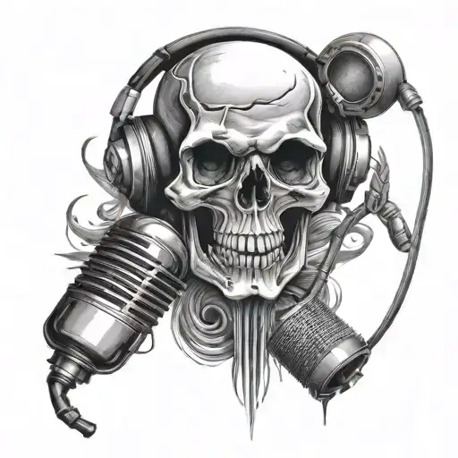 A Skull With Headphones And Microphones As Crossbones
