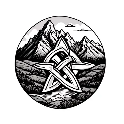 Celtic Friendship Knot And Fine Line Mountain Landscape