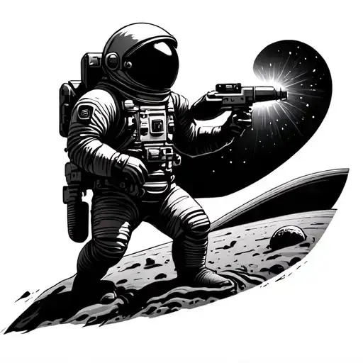 A Astronaut Standing On A Planet Shooting At The Sun