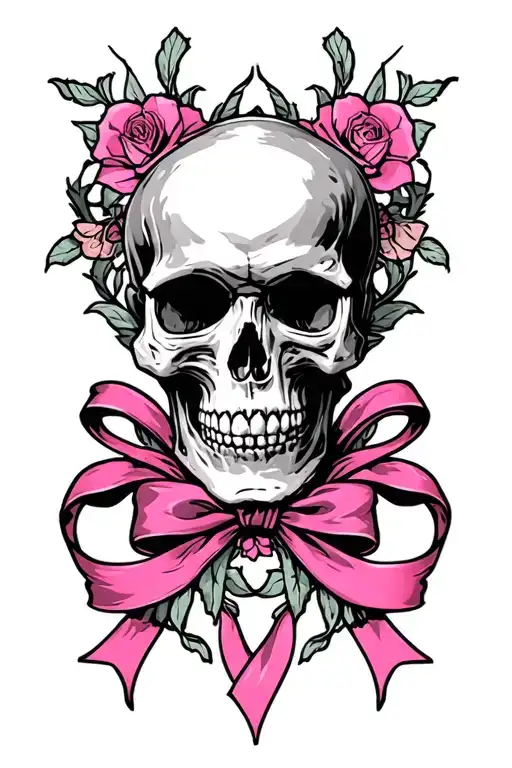 3 Skull With Pink Ribbon