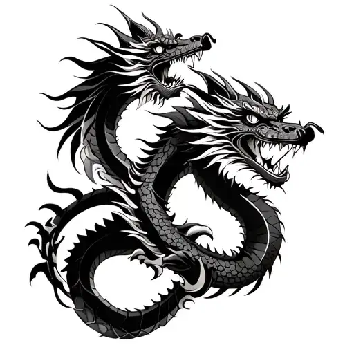 One Aztec Dragon Flying Over A Japanese Dragon