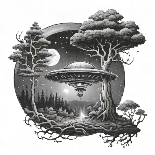 A Ufo Abducting A Tree From Earth And Taking It To A New Galaxy