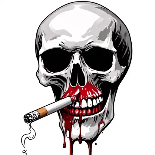 Skull Smoking A Cig And Blood Coming Out Of Its Eyes