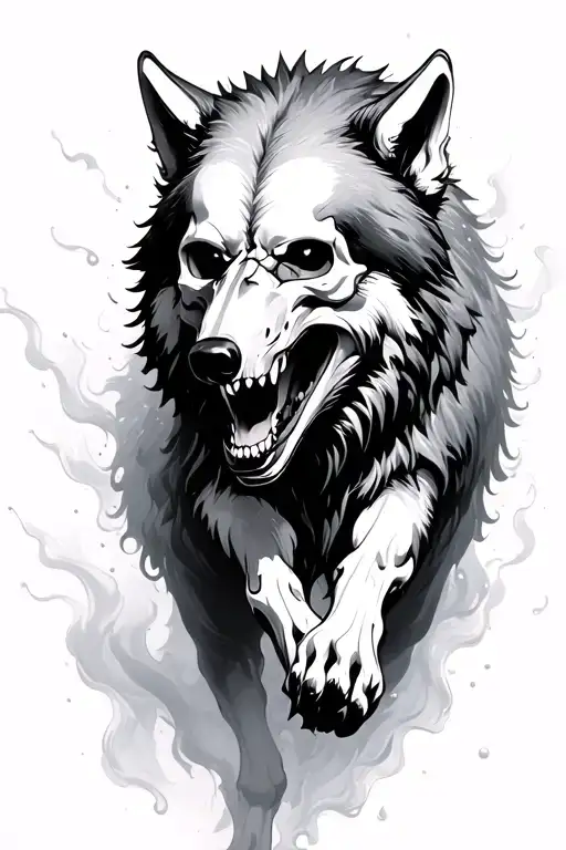 Mist Turning Into Running Wolf With Skull Mask