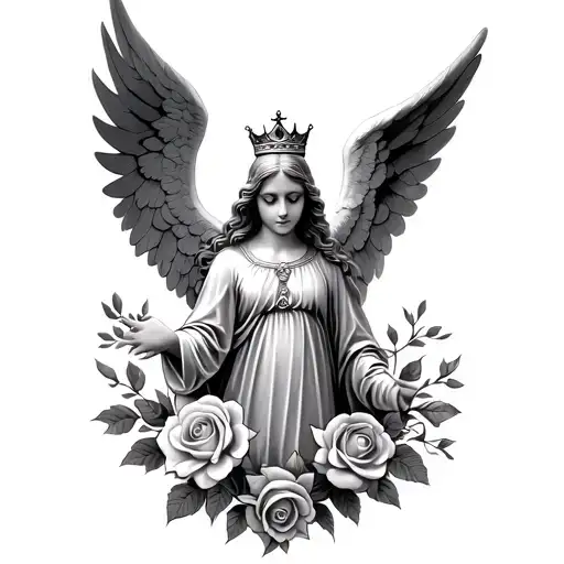 Holy Angel With Crown And Roses