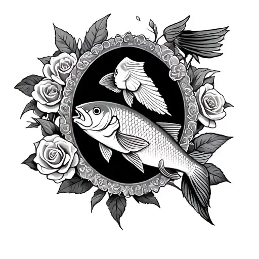 Virgin Sign With Fish Sign Around And Roses