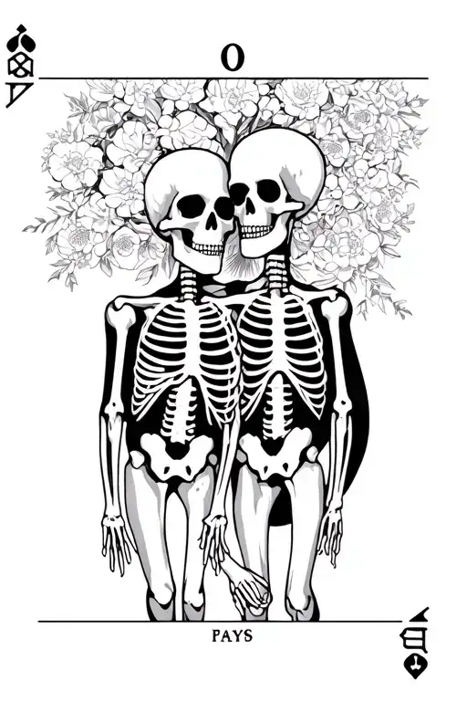 Japanese Style Two Skeleton Lovers Tarot Card