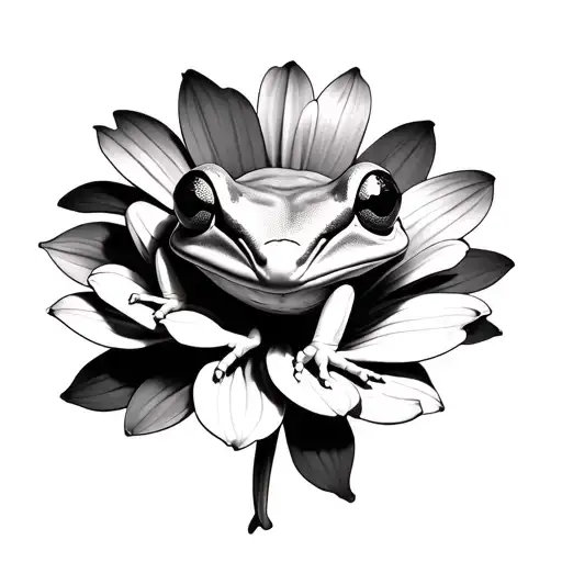 Surreal Coqui Frog Abstract On Maga Flower Blooming Tribal