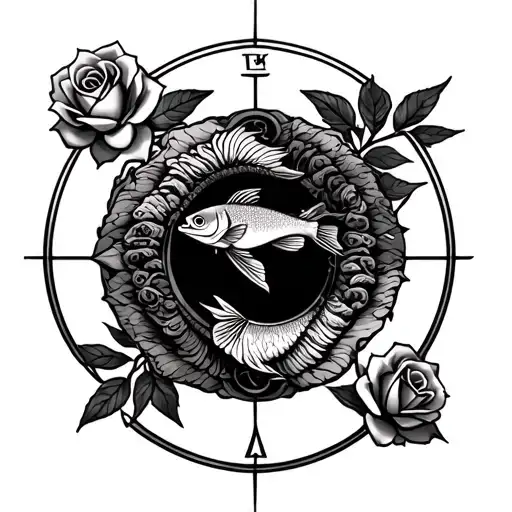Virgin Zodiac Symbol With Fish Zodiac Symbol Around And Roses