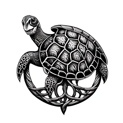 Small Ankle Tattoo Of A Sea Turtle With Celtic Tree Of Life Included Within