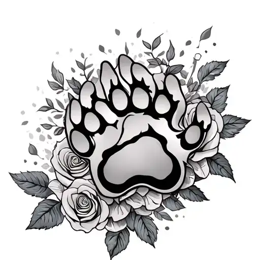 Dog Paw Print Surrounded By Roses