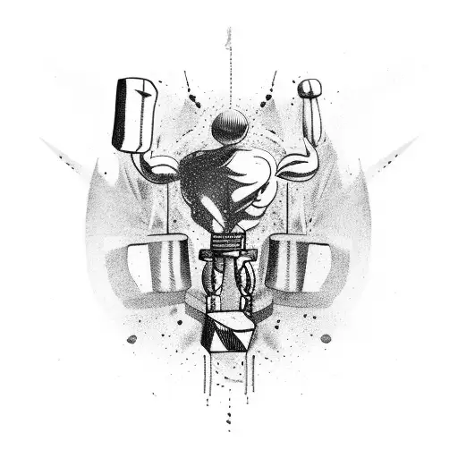 Abstract Tattoo That Incorporates Energy Drinks And Weightlifting