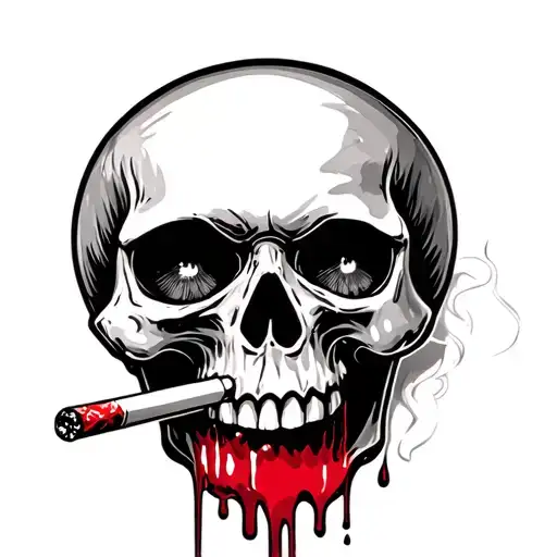 Skull Smoking A Cig And Blood Coming Out Of Its Eyes