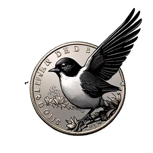 A Sketch Of A Coin With A Song Bird On It