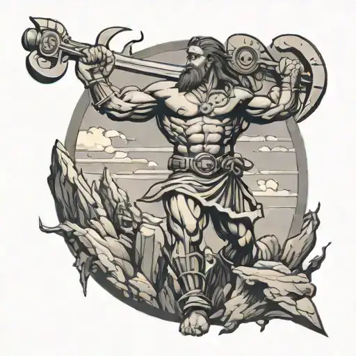 Atlas Carrying A Mountain With A Sword Coming Out Of It